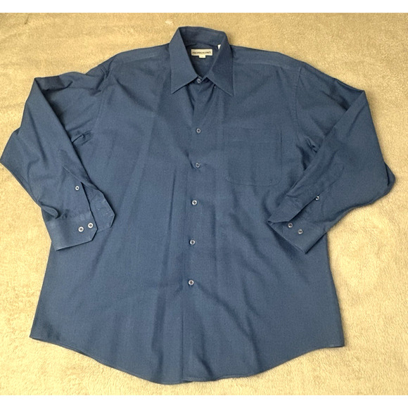 Pronto Uomo Dress Shirt Mens Size L Button up Long Sleeve Solid Blue Classic Fit - Picture 7 of 9